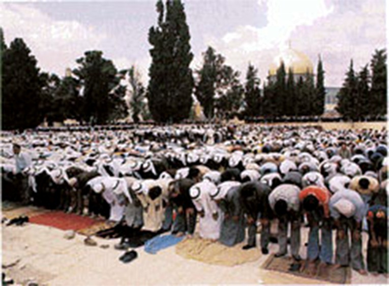 穆斯林在耶路撒冷的圓頂外祈禱。